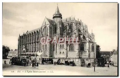 Cartes postales Eu L&#39Eglise Saint Laurent Tramway