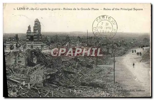 Cartes postales Lens Apres la Guerre Ruines de la Grand Place Militaria