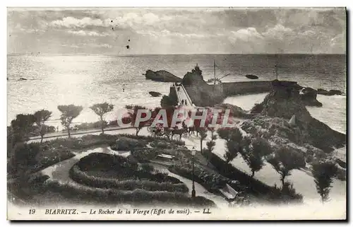 Cartes postales Biarritz Le rocher de la vierge Effet de nuit