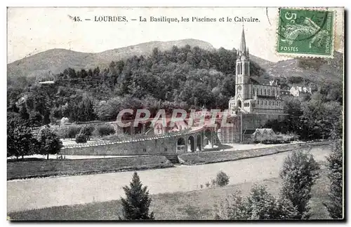 Cartes postales Lourdes La Basilique Les Piscines et le Calvaire