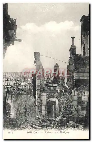 Cartes postales Soissons Ruines rue Matigny Militaria