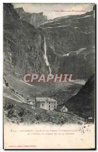 Cartes postales Gavarnie Le fond du Cinque La Grande Cascade et l&#39hotel du cirque et de la Cascade