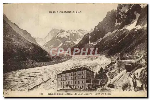 Ansichtskarte AK Massif du Mont Blanc Hotel de Montenvers Mer de glace