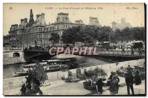 Ansichtskarte AK Paris Le Pont D&#39Arcole Et I&#39Hotel De Ville Marche aux fleurs