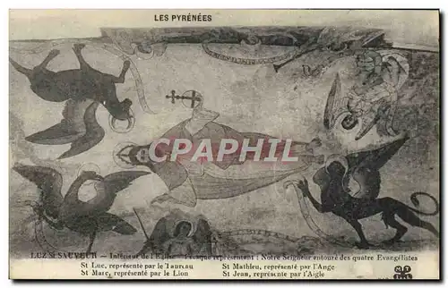 Cartes postales Luz St Sauveur Interieur de l&#39eglise Fresque representant Evangelistes Dragon