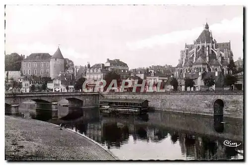 Moderne Karte Mayenne Eglise Notre Dame Le chateau et la Mayenne