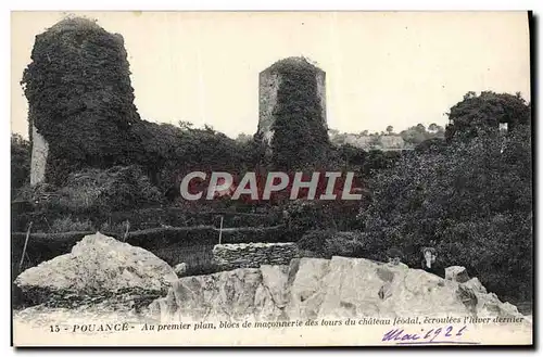 Cartes postales Pouance Au Premier Plan Blocs de Maconnerie des tours du chateau feodal ecroulees l&#39hiver der