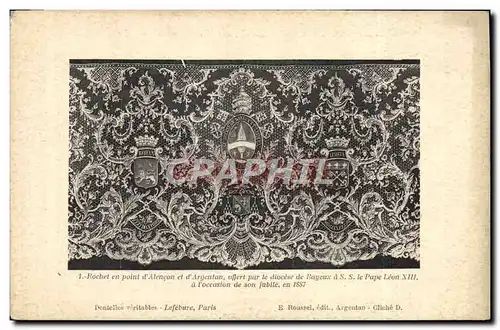 Cartes postales Rochet en point d&#39Alencon et d&#39Argentan offert par le diocese de Bayeux a SS le pape Leon