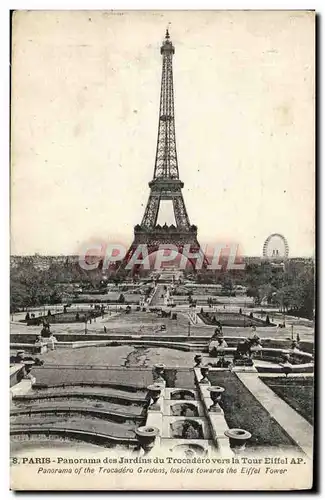 Cartes postales Paris Panorama des Jardins du Trocadero Vers la Tour Eiffel