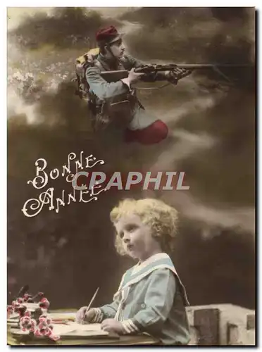 Cartes postales Fantaisie Bonne Annee Enfant Soldat Militaria