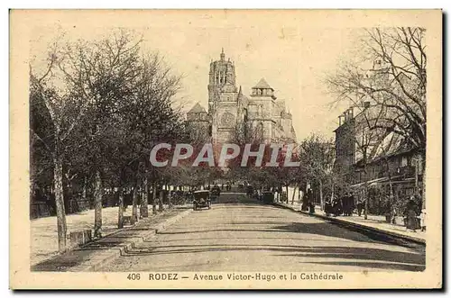 Cartes postales Rodez Avenue Victor Hugo et le Cathedrale