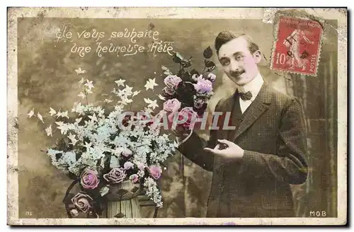 Cartes postales Fantaisie Homme Fleurs