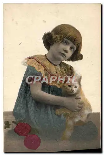 Cartes postales Fantaisie Enfant Chat Fille