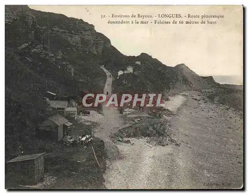 Cartes postales Environs de Bayeux Longues Route Pittoresque descendant a la mer Falaises