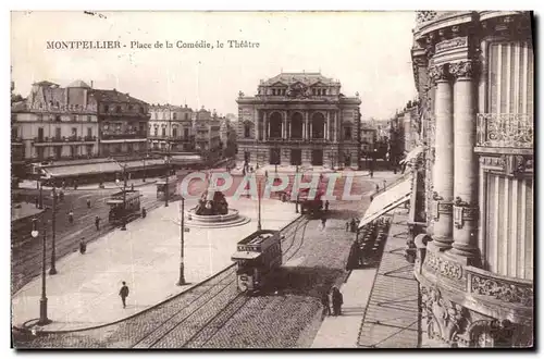 Cartes postales Montpellier Place De La Comedie Le Theatre Tramway