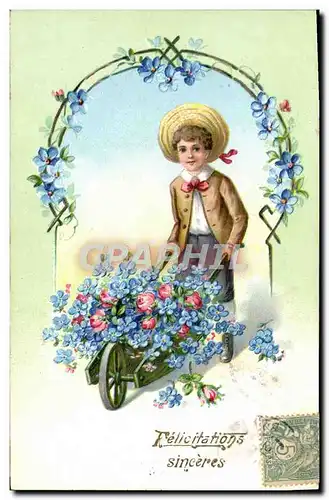 Cartes postales Fantaisie Enfant Brouette Fleurs