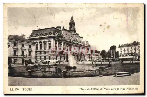 Ansichtskarte AK Tours Place de lHotel de Ville vers la Rue Nationale