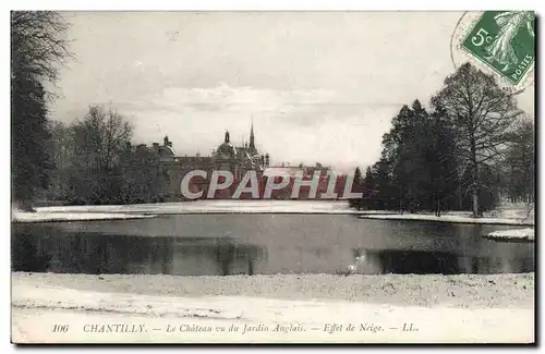 Cartes postales Chantilly Le Chateau vu du Jardin anglais Effet de neige