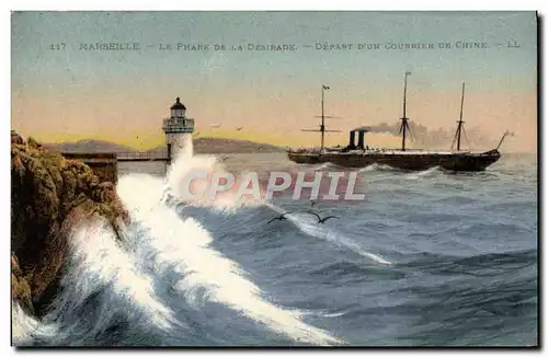 Cartes postales Marseille Le Phare de la Desirade Depart d&#39un courrier de Chine China Bateau