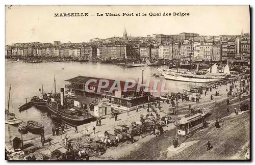 Ansichtskarte AK Marseille Le Vieux Port et le Quai des Belges Bateaux Tramway