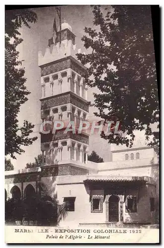 Cartes postales Marseille Exposition Coloniale 1922 Palais de l&#39Algerie Le minareet