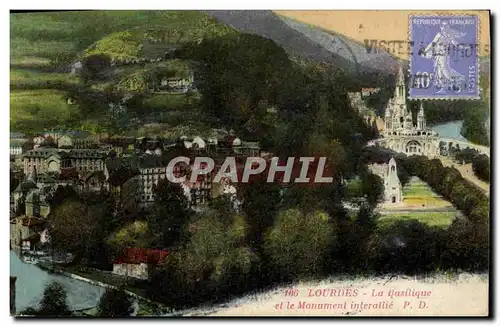 Ansichtskarte AK Lourdes La basilique et le monument interallie