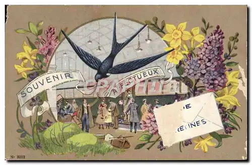 Cartes postales Fantaisie Hirondelle Train