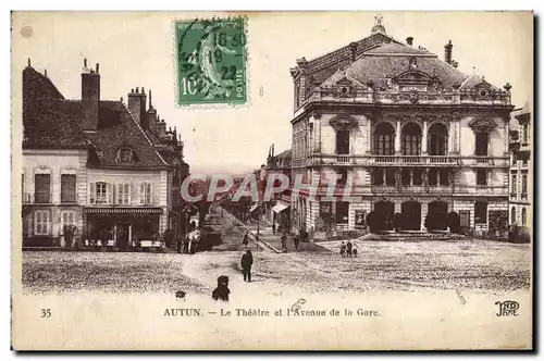 Cartes postales Autun Le Theatre et L&#39Avenue de la Gare