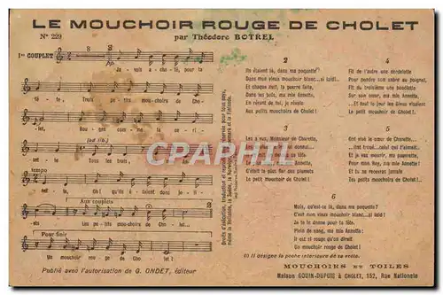 Cartes postales Le Mouchoir Rouge de Cholet Theodore Botrel