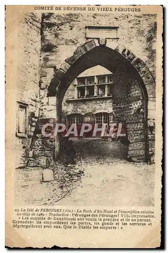 Cartes postales Perouges La Porte d&#39En Haut et l&#39inscription relative au siege de 1469