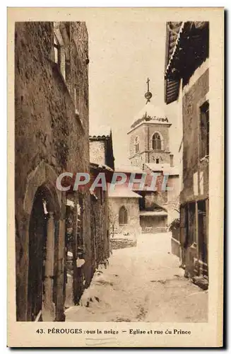 Ansichtskarte AK Perouges sous la neige Eglise et rue du Prince