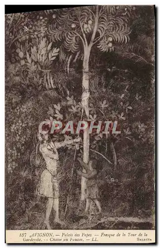 Cartes postales Avignon Palais Des Papes Fresque De La Tour De La garderobe Chasse au faucon