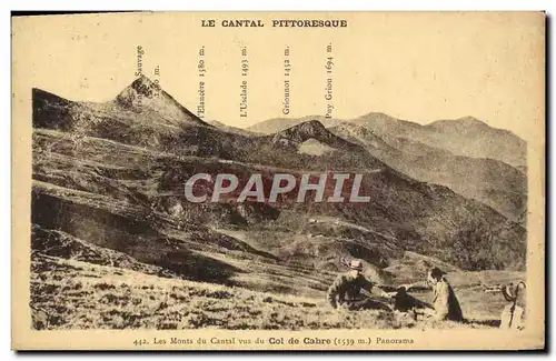 Cartes postales Le Cantal Pittoresque Les Monts du Cantal vus du col de Cabre Panorama