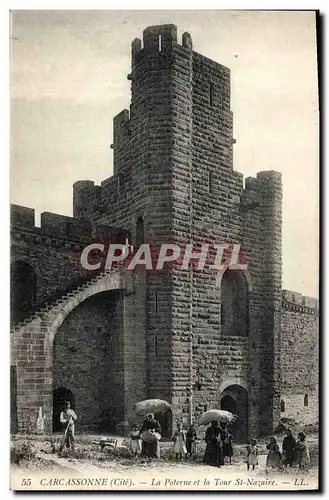 Cartes postales Carcassonne La Poterne et la Tour St Nazaire Enfants