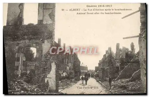 Cartes postales Albert La Rue d'Amiens Apres le Bombardement Militaria