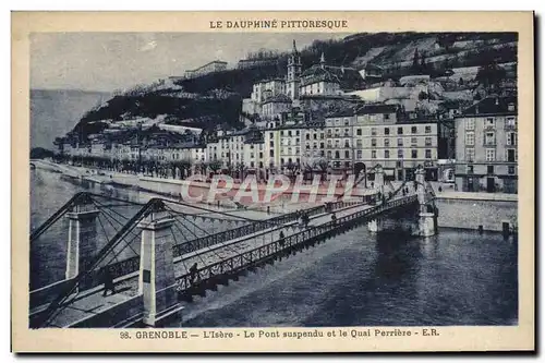 Cartes postales Grenoble Le Pont Suspendu et le Quai Perriere