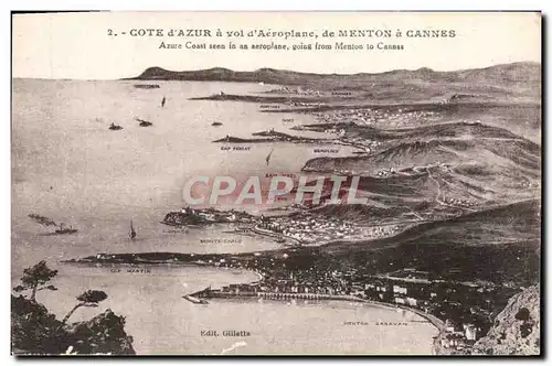 Cartes postales Menton a Cannes Cote d&#39Azur a Vol d&#39Aeroplane