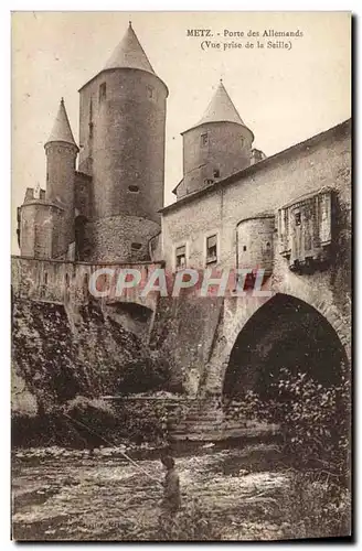 Cartes postales Metz Porte des Allemands Vue prise de la Seille Peche Pecheur