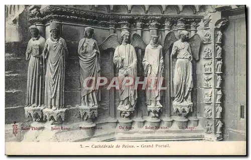 Cartes postales Reims La Cathedrale Grand portail Saint Thierry Remy Cilinie Un ange Saint Nicaise Un ange