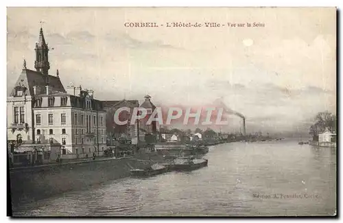 Cartes postales Corbeil L'Hotel De Ville Vus Sur La Seine Bateau