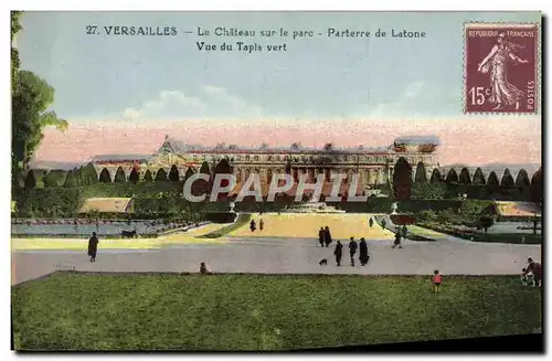 Cartes postales Versailles Le Chateau sur le Parc Parterre de Latone Vue du tapis vert