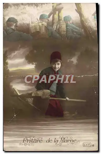 Cartes postales Fantaisie Enfant Soldat Militaria Friture de la Marne