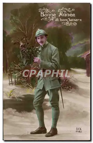 Cartes postales Fantaisie Homme Soldat Militaria Bonne Annee