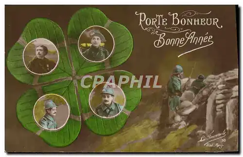 Cartes postales Fantaisie Homme Soldat Militaria Trefle Tranchees Porte Bonheur Bonne Annee