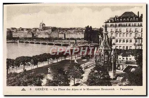 Cartes postales Geneve La Place des Alpes et le Monument Brunswick Panorama