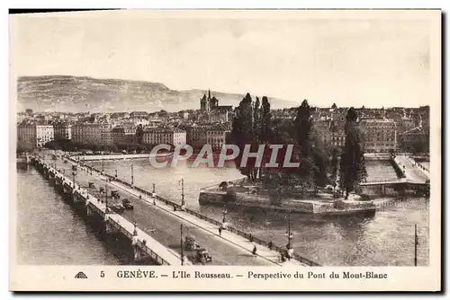 Cartes postales Geneve L&#39Ile Rousseau Perspective du Pont du Mont Blanc