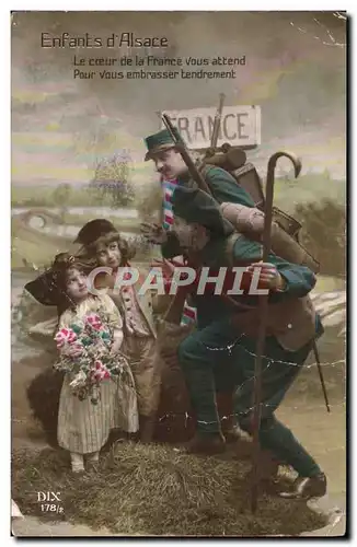 Ansichtskarte AK Fantaisie Enfants d&#39Alsace Le coeur de la France vous attend Militaria