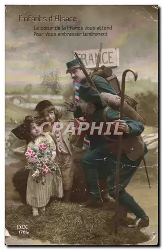 Cartes postales Fantaisie Enfants d&#39Alsace Le coeur de la France vous attend Militaria