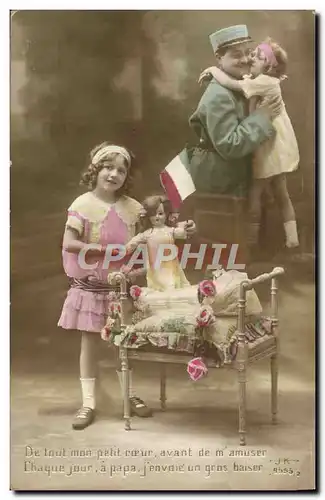 Cartes postales Fantaisie Enfant Poupee Soldat Militaria