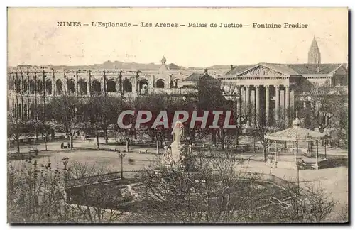 Cartes postales Nimes L'Esplanade Les Arenes Palais de Justice Fontaine Pradier